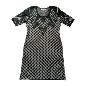 Pink Rose XL Black Gray Abstract Geometric Short Sleeve Knit Dress Sweaterdress